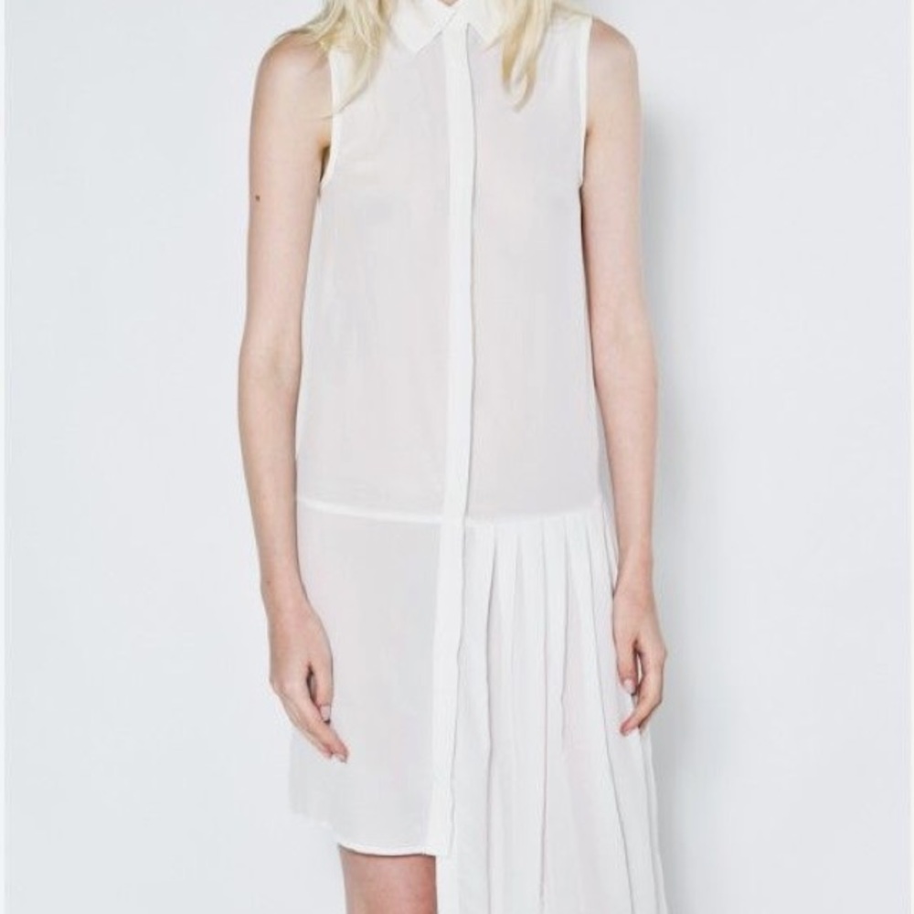 OAK NY LONG ASYMMETRICAL KNIFE PLEAT SHIRT
